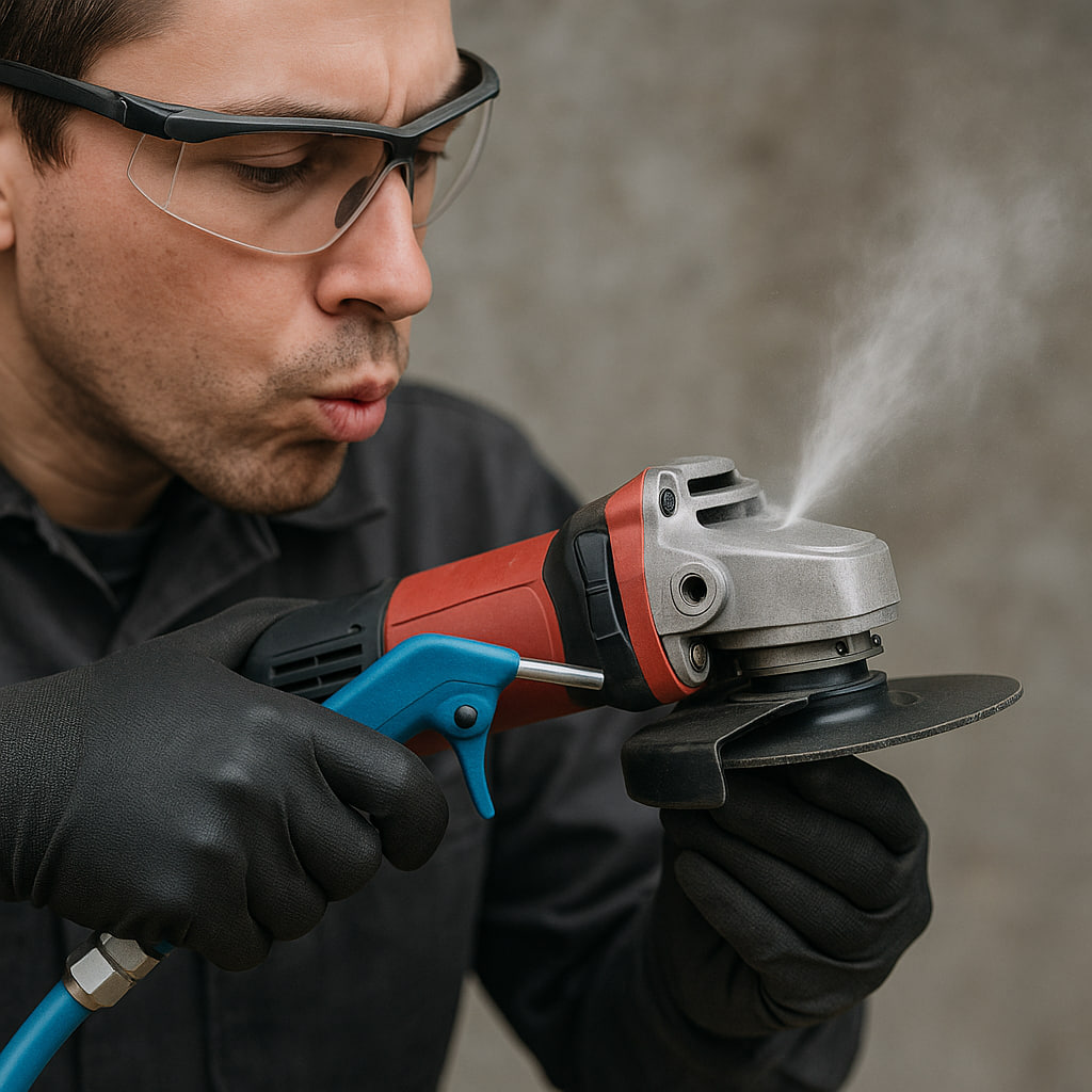 تمیزکاری روزانه ابزار برقی با هوای فشرده خشک برای جلوگیری از داغی و خرابی - سرویس و نگهداری ابزار