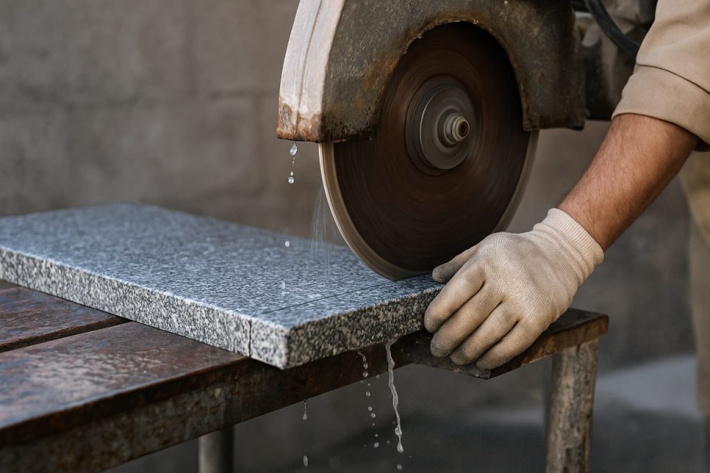 برش گرانیت با تیغ دیاموند سگمنتدار مخصوص سنگهای سخت