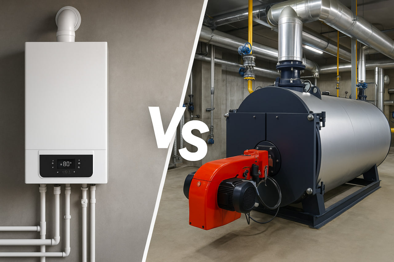 مقایسه بویلر و پکیج برای فضاهای بزرگ با تمرکز بر ظرفیت، راندمان و هزینه عمر