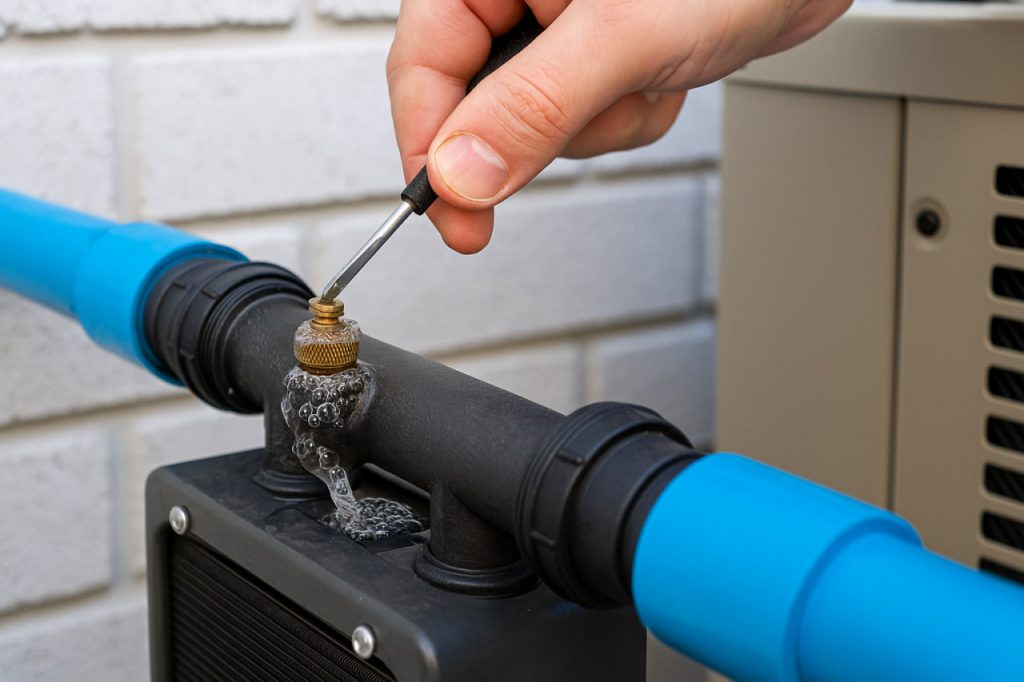 هواگیری مدار پمپ حرارتی استخر برای حذف حباب و جلوگیری از کاویتاسیون