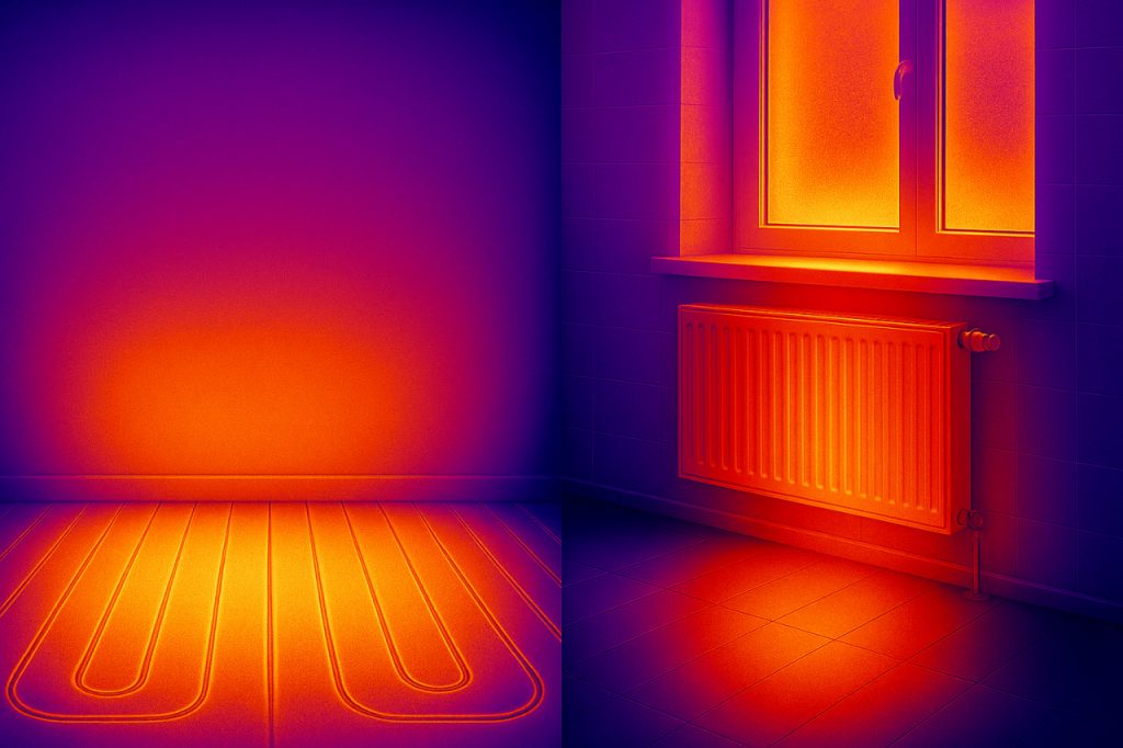 مقایسه توزیع دمای گرمایش از کف و رادیاتور با تصویر حرارتی